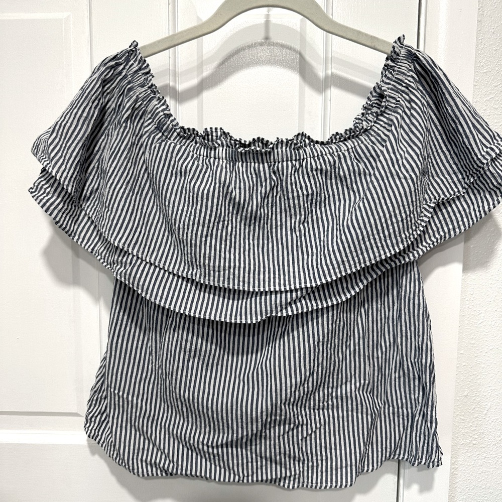 BCBG Max Azria Tweed nautical off the shoulder blouse